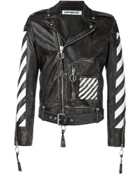 dunkelblaue bedruckte Leder Bikerjacke