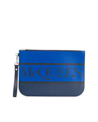dunkelblaue bedruckte Leder Clutch Handtasche von Alexander McQueen