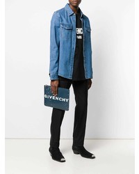 dunkelblaue bedruckte Leder Clutch Handtasche von Givenchy