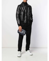 dunkelblaue bedruckte Leder Clutch Handtasche von Valentino