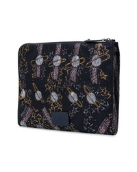 dunkelblaue bedruckte Leder Clutch Handtasche von Valentino