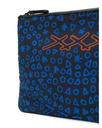 dunkelblaue bedruckte Leder Clutch Handtasche von Ermenegildo Zegna