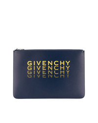 dunkelblaue bedruckte Leder Clutch Handtasche von Givenchy