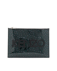 dunkelblaue bedruckte Leder Clutch Handtasche von Kenzo
