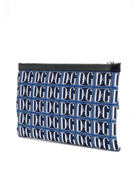 dunkelblaue bedruckte Leder Clutch Handtasche von Dolce & Gabbana