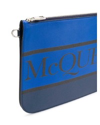 dunkelblaue bedruckte Leder Clutch Handtasche von Alexander McQueen