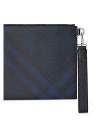 dunkelblaue bedruckte Leder Clutch Handtasche von Burberry