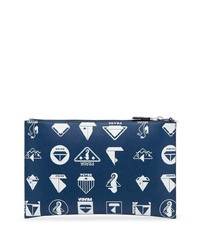 dunkelblaue bedruckte Leder Clutch Handtasche von Prada