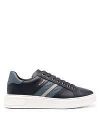 dunkelblaue bedruckte Leder niedrige Sneakers von Bally