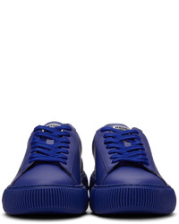 dunkelblaue bedruckte Leder niedrige Sneakers von Versace