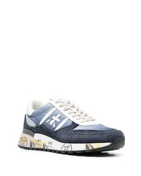 dunkelblaue bedruckte Leder niedrige Sneakers von Premiata