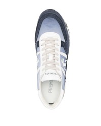 dunkelblaue bedruckte Leder niedrige Sneakers von Premiata