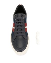 dunkelblaue bedruckte Leder niedrige Sneakers von Bally