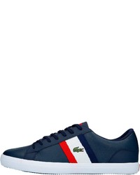 dunkelblaue bedruckte Leder niedrige Sneakers von Lacoste