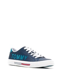 dunkelblaue bedruckte Leder niedrige Sneakers von Tommy Jeans