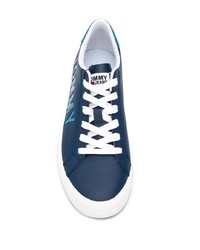 dunkelblaue bedruckte Leder niedrige Sneakers von Tommy Jeans