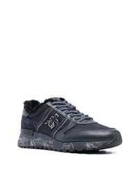 dunkelblaue bedruckte Leder niedrige Sneakers von Premiata