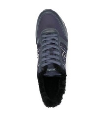 dunkelblaue bedruckte Leder niedrige Sneakers von Premiata