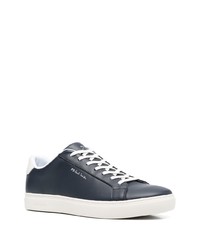 dunkelblaue bedruckte Leder niedrige Sneakers von PS Paul Smith