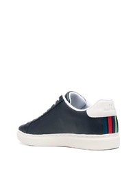 dunkelblaue bedruckte Leder niedrige Sneakers von PS Paul Smith