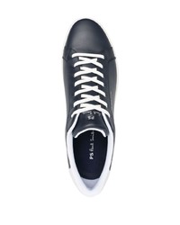 dunkelblaue bedruckte Leder niedrige Sneakers von PS Paul Smith