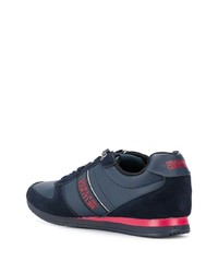 dunkelblaue bedruckte Leder niedrige Sneakers von VERSACE JEANS COUTURE