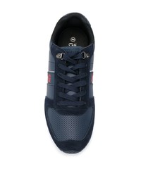 dunkelblaue bedruckte Leder niedrige Sneakers von VERSACE JEANS COUTURE