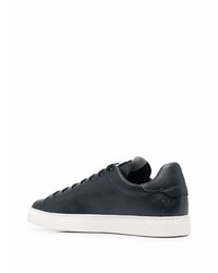 dunkelblaue bedruckte Leder niedrige Sneakers von Emporio Armani