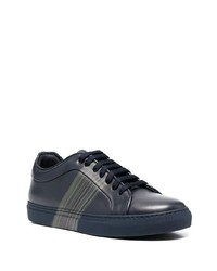 dunkelblaue bedruckte Leder niedrige Sneakers von Paul Smith