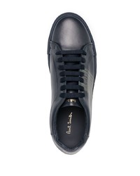 dunkelblaue bedruckte Leder niedrige Sneakers von Paul Smith