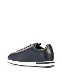 dunkelblaue bedruckte Leder niedrige Sneakers von Emporio Armani