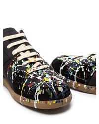 dunkelblaue bedruckte Leder niedrige Sneakers von Maison Margiela