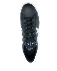 dunkelblaue bedruckte Leder niedrige Sneakers von Armani Exchange