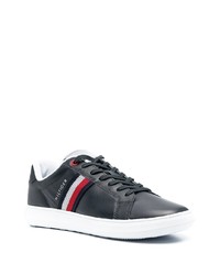 dunkelblaue bedruckte Leder niedrige Sneakers von Tommy Hilfiger