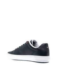 dunkelblaue bedruckte Leder niedrige Sneakers von Tommy Hilfiger