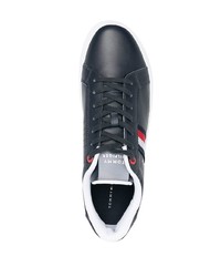 dunkelblaue bedruckte Leder niedrige Sneakers von Tommy Hilfiger