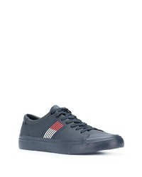 dunkelblaue bedruckte Leder niedrige Sneakers von Tommy Hilfiger