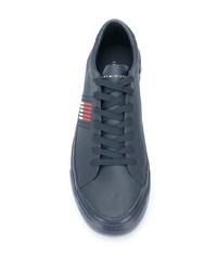 dunkelblaue bedruckte Leder niedrige Sneakers von Tommy Hilfiger