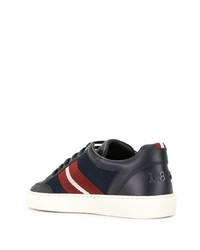 dunkelblaue bedruckte Leder niedrige Sneakers von Bally