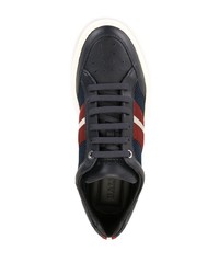 dunkelblaue bedruckte Leder niedrige Sneakers von Bally