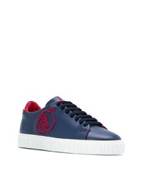 dunkelblaue bedruckte Leder niedrige Sneakers von Philipp Plein