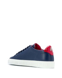 dunkelblaue bedruckte Leder niedrige Sneakers von Philipp Plein