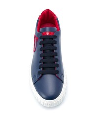 dunkelblaue bedruckte Leder niedrige Sneakers von Philipp Plein