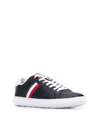 dunkelblaue bedruckte Leder niedrige Sneakers von Tommy Hilfiger