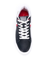 dunkelblaue bedruckte Leder niedrige Sneakers von Tommy Hilfiger