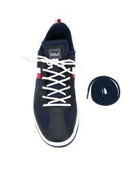 dunkelblaue bedruckte Leder niedrige Sneakers von Polo Ralph Lauren