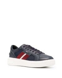 dunkelblaue bedruckte Leder niedrige Sneakers von Bally