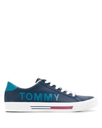dunkelblaue bedruckte Leder niedrige Sneakers von Tommy Jeans