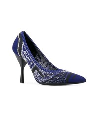 dunkelblaue bedruckte Leder Pumps von Prada