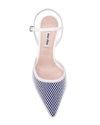 dunkelblaue bedruckte Leder Pumps von Miu Miu